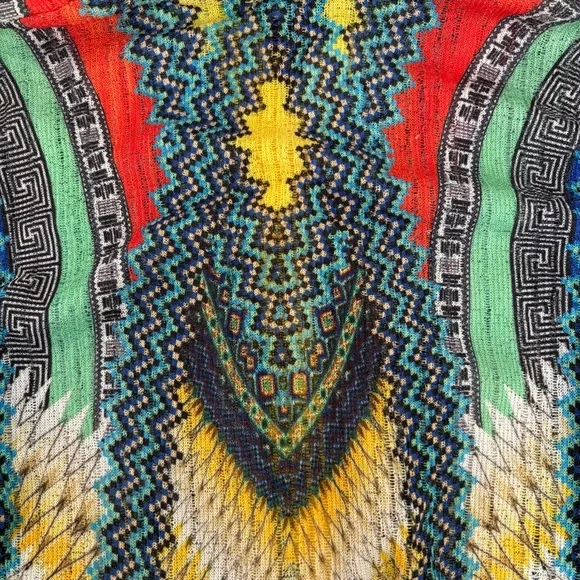 Boho Chic Global Vibe Colorful Patterned  Button-Up Sheer Cover Shirt Women’s M - Picture 8 of 8